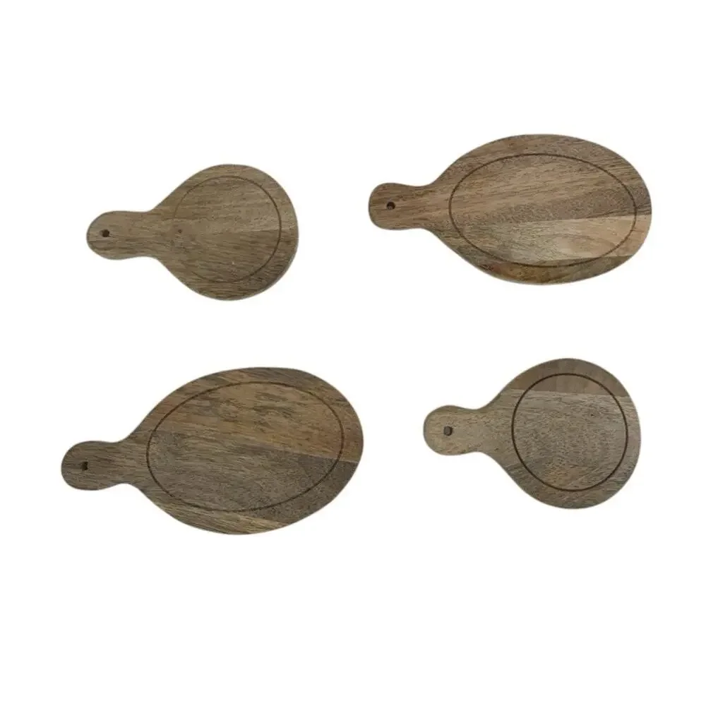 Set of 4 Handcrafted Wooden Paddle Coasters Round/Oval Rustic Serving 2 Sizes
